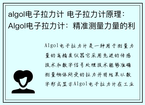 algol电子拉力计 电子拉力计原理：Algol电子拉力计：精准测量力量的利器